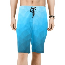 Cyan gradient geometric mesh pattern Men's All Over Print Board Shorts (Model L16)