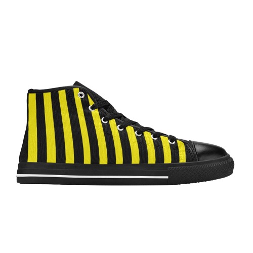 Yellow and Black Stripes Men’s Classic High Top Canvas Shoes (Model 017)