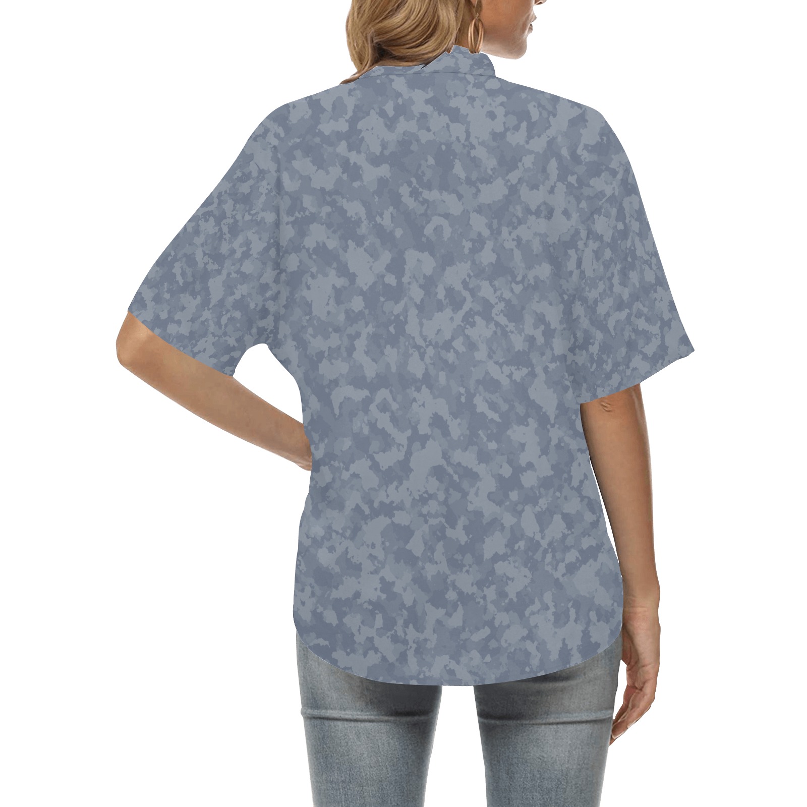 RURIKON BLUE-22 All Over Print Hawaiian Shirt for Women (Model T58)