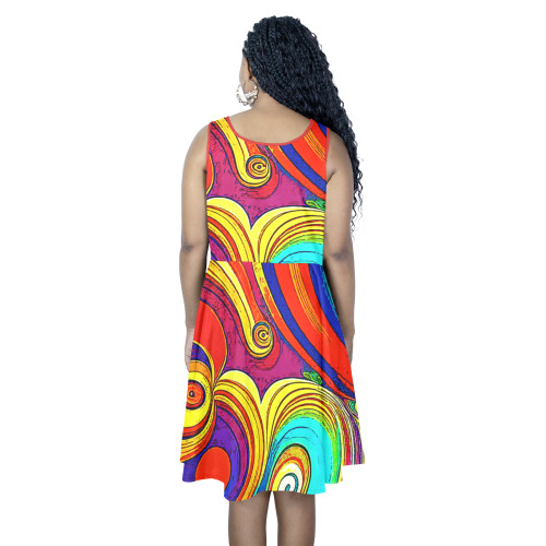 Colorful Groovy Rainbow Swirls Sleeveless Expansion Dress (Model D60)
