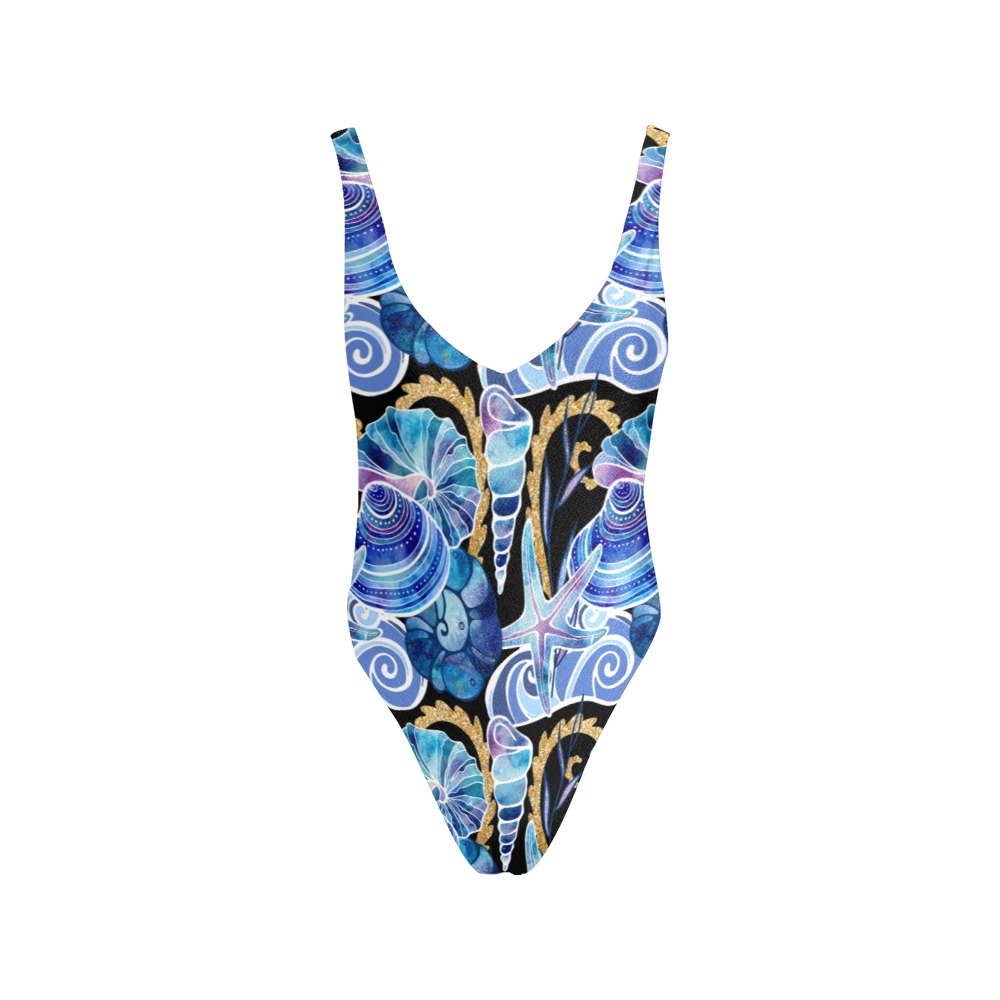 Underwater Blues Sexy Low Back One-Piece Swimsuit (Model S09)