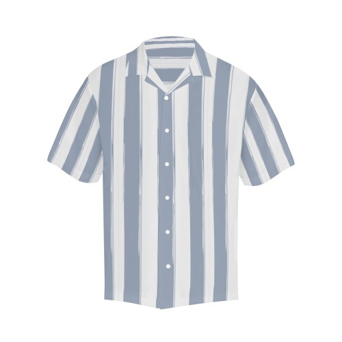 Grey Stripe Pattern Men's Hawaiian Shirt Hawaiian Shirt with Merged Design (Model T58)