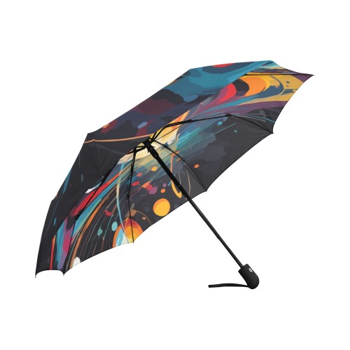 Galactical shapes, planets, stars in black space Auto-Foldable Umbrella (Model U04)