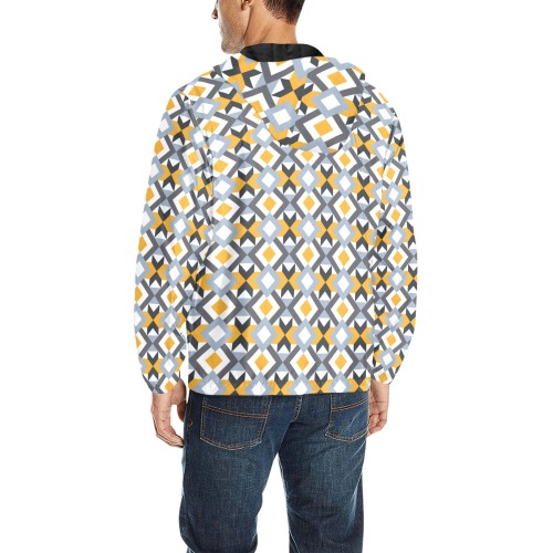 Retro Angles Abstract Geometric Pattern All Over Print Quilted Windbreaker for Men (Model H35)