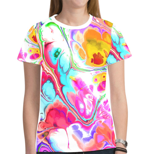 Funky Marble Acrylic Cellular Flowing Liquid Art New All Over Print T-shirt for Women (Model T45)