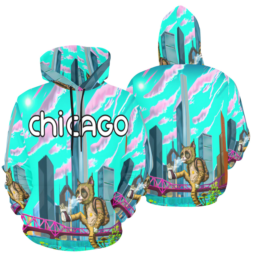 Downtown Chicago Bob Cat Hoodie All Over Print Hoodie for Men (USA Size) (Model H13)