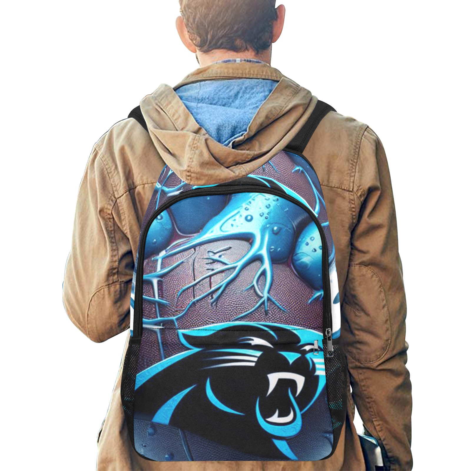 Carolina Panthers Backpack Fabric Backpack with Side Mesh Pockets (Model 1659)