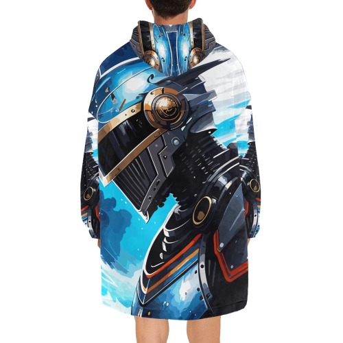 Fantasy futuristic space knight in metal armor Blanket Hoodie for Men
