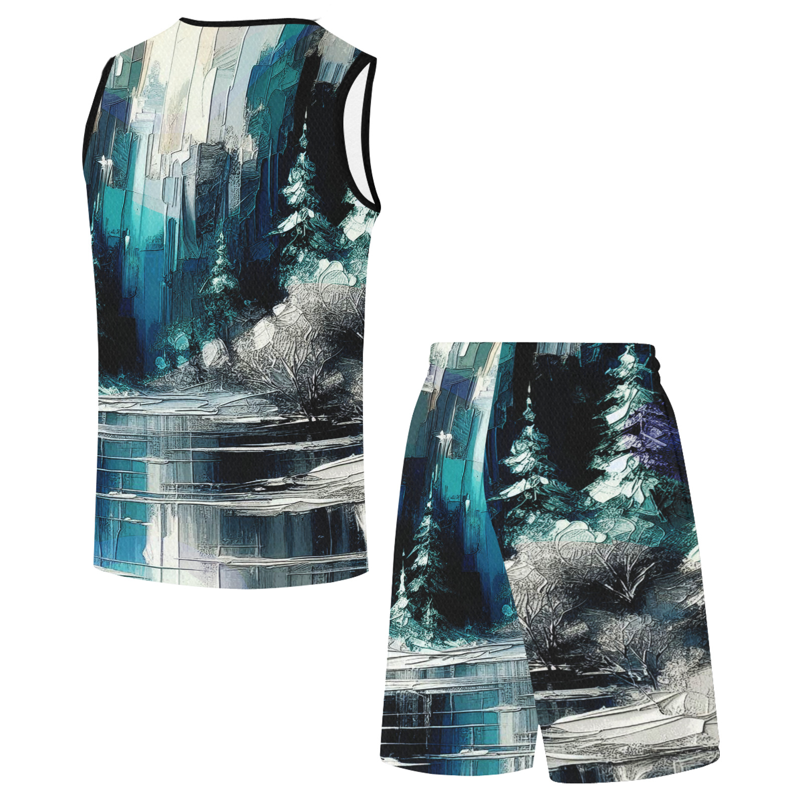 Painted City Winter Scene 1006 Basketball Uniform with Pocket