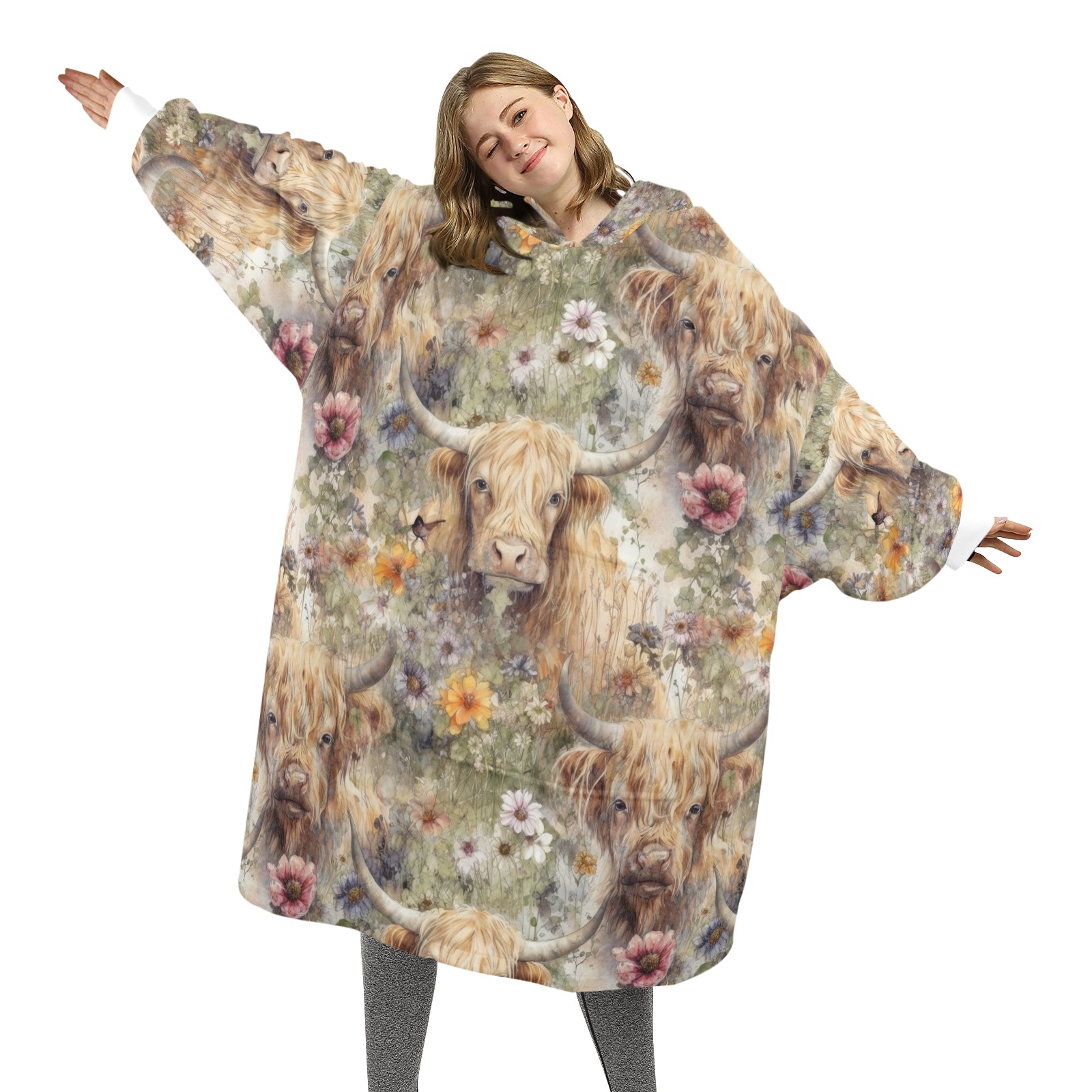 Adult SageHighlandCow Blanket Hoodie Unisex Blanket Hoodie (Model H59)