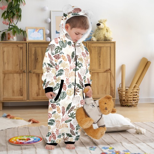 Colorful abstract jungle-12 One-Piece Zip up Hooded Pajamas for Little Kids