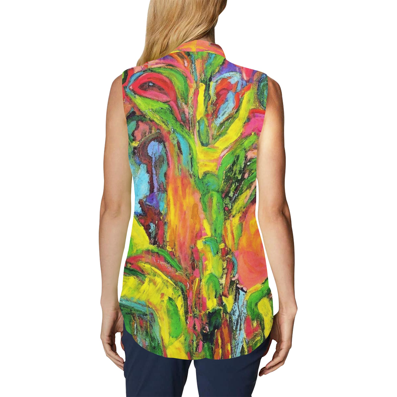 African Tree Collection Women's Bow Tie V-Neck Sleeveless Shirt (Model T69)