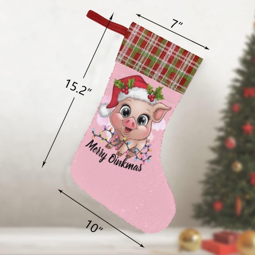 Merry Oinkmas Sequin Christmas Stocking