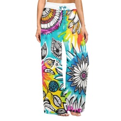 Sunny Hippy Tie Dye doodle Women's Wide Leg Lounge Pants (Model L77)