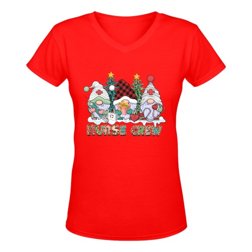Christmas Gnome Nurse Crew (R) Women's Deep V-neck T-shirt (Model T19)