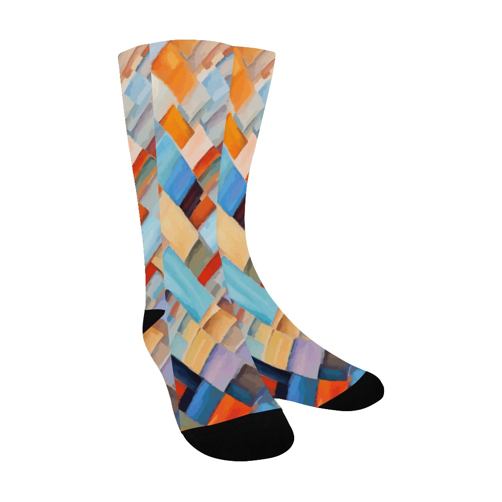 Rectangular patches of many colors abstract art Men's Custom Socks
