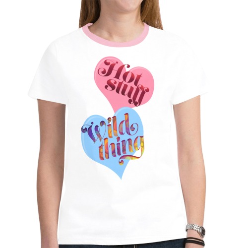 Wild Thing and Hot Stuff Hearts New All Over Print T-shirt for Women (Model T45)