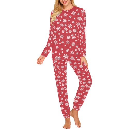 Christmas  White Snowflakes on Red Women's All Over Print Pajama Set