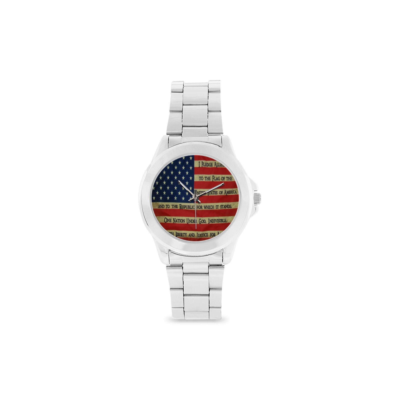 flag with pledge on it Unisex Stainless Steel Watch(Model 103)