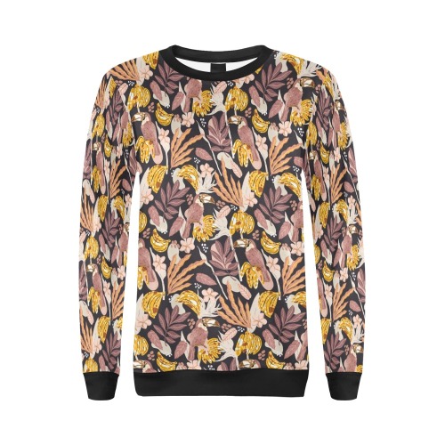Dark jungle bananas and toucans_01 All Over Print Crewneck Sweatshirt for Women (Model H18)