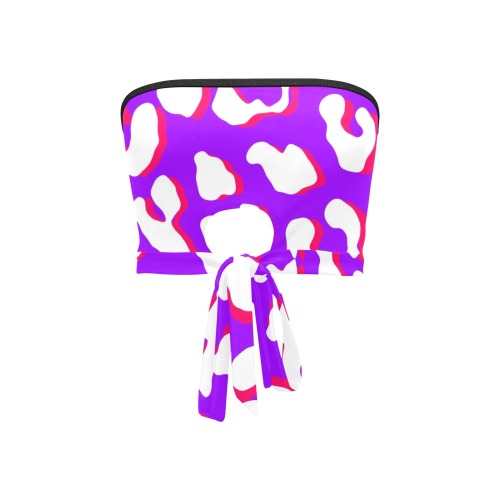 White Leopard Print Purple Pink Women's Tie Bandeau Top (Model T66)