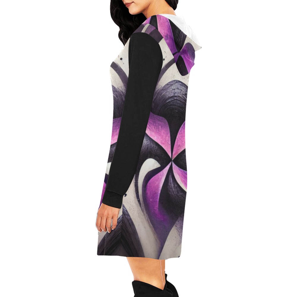 purple and cream pattern All Over Print Hoodie Mini Dress (Model H27)