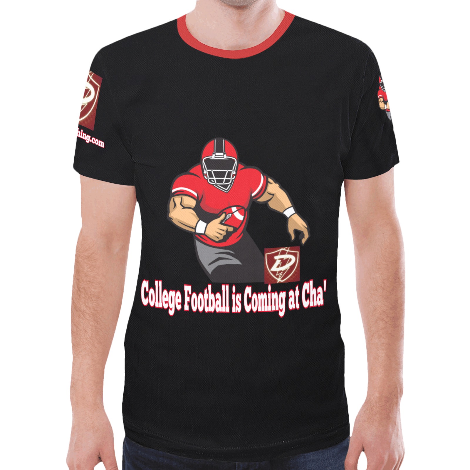 Dionio Clothing - College Football is Coming at Cha' T-Shirt (Red D-Shield Logo) New All Over Print T-shirt for Men (Model T45)
