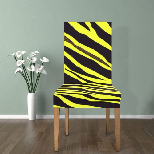 Neon Yellow Zebra Stripes Removable Dining Chair Cover