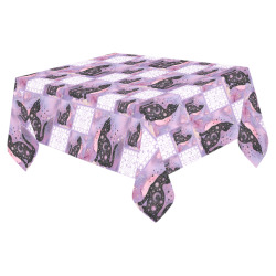 Purple Cosmic Cats Patchwork Pattern Cotton Linen Tablecloth 52"x 70"