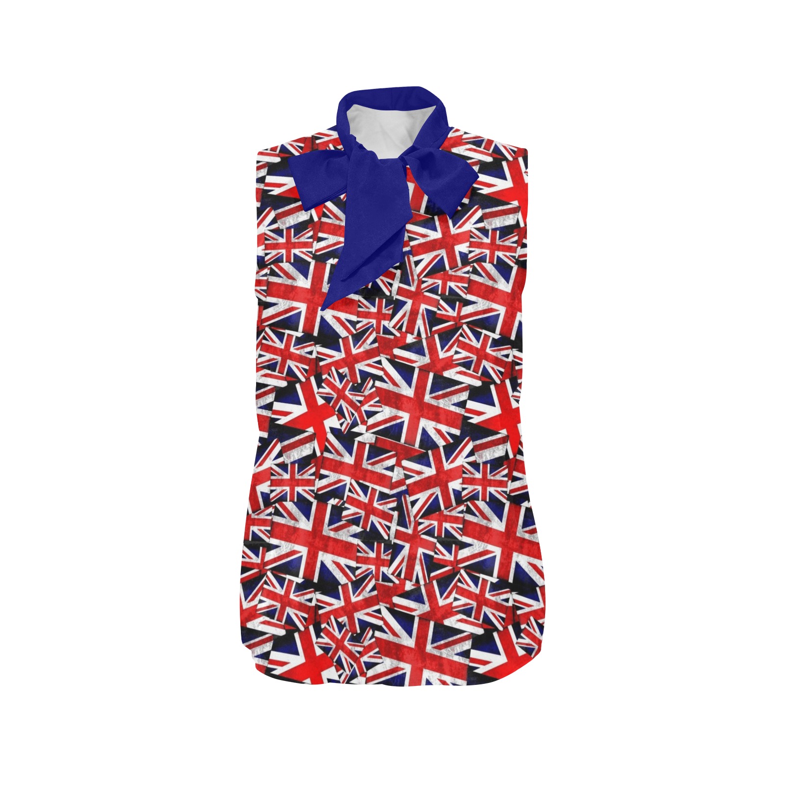 Union Jack British Flags - Blue Tie Women's Bow Tie V-Neck Sleeveless Shirt (Model T69)