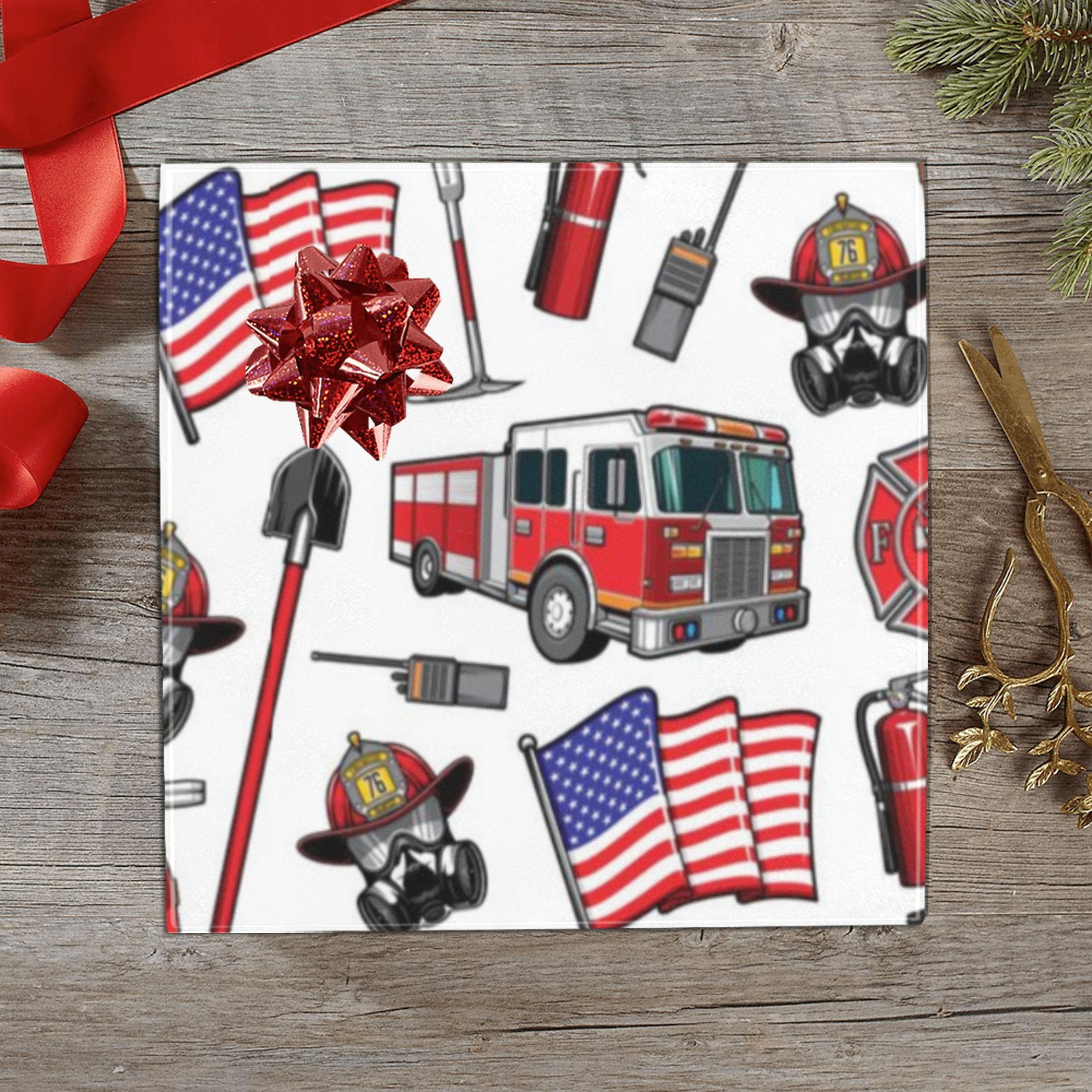 American Firefighting Pattern Gift Wrapping Paper 58"x 23" (1 Roll)
