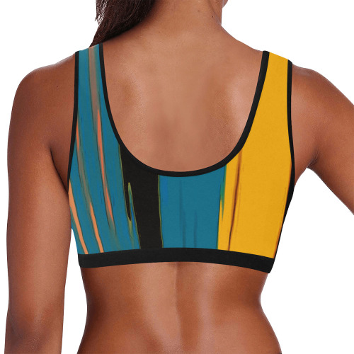 Black Turquoise And Orange Go! Abstract Art Women's All Over Print Sports Bra (Model T52)