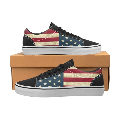 USA flag old style black Women's Low Top Skateboarding Shoes (Model E001-2)