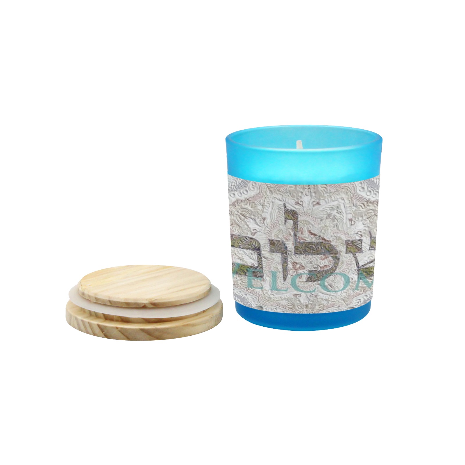 shalom  Welcome cream Blue Glass Candle Cup (Wood Sage & Sea Salt)