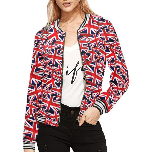 Union Jack British UK Flag All Over Print Bomber Jacket for Women (Model H21)
