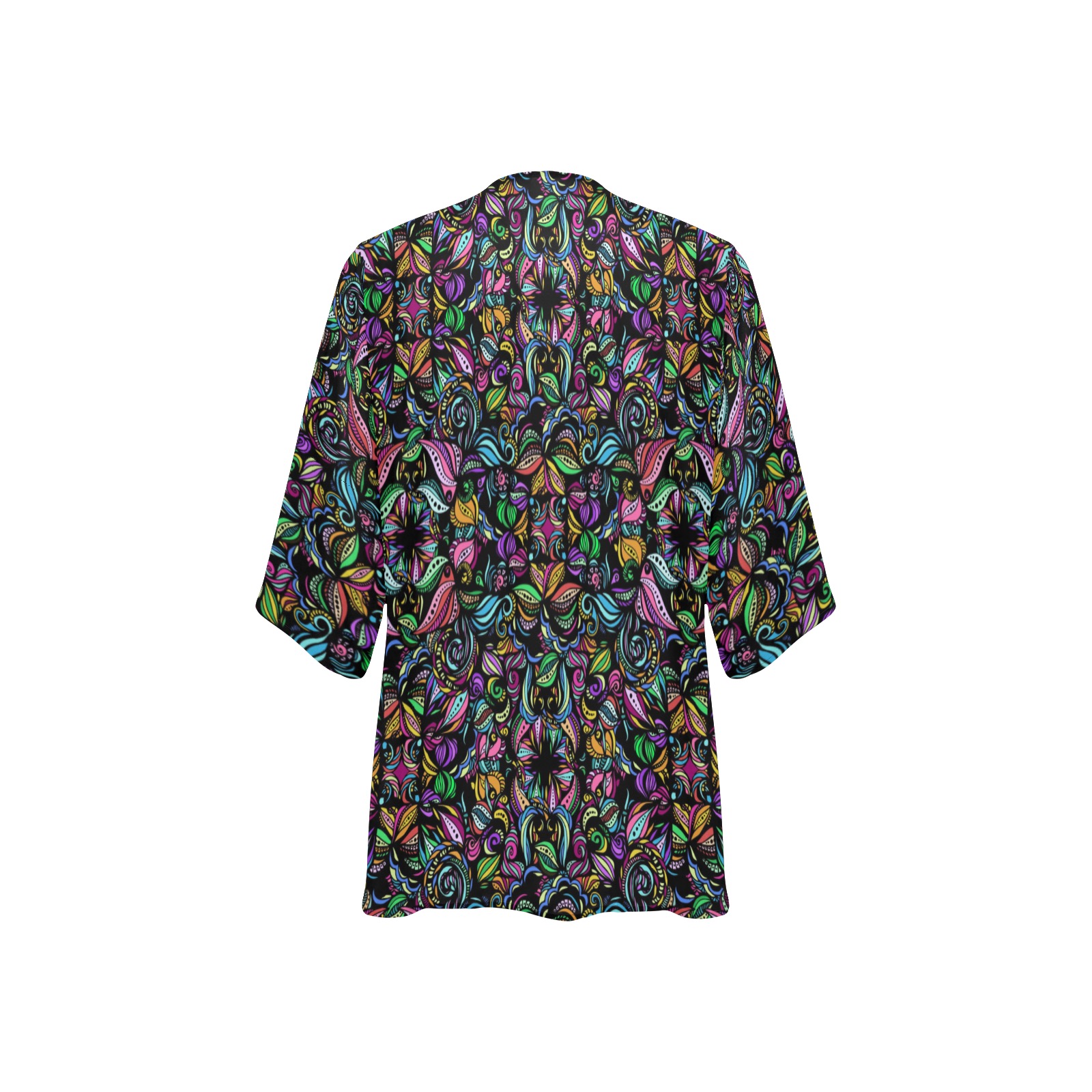 Whimsical Blooms (revised) Women's Kimono Chiffon Cover Ups (Model H51)