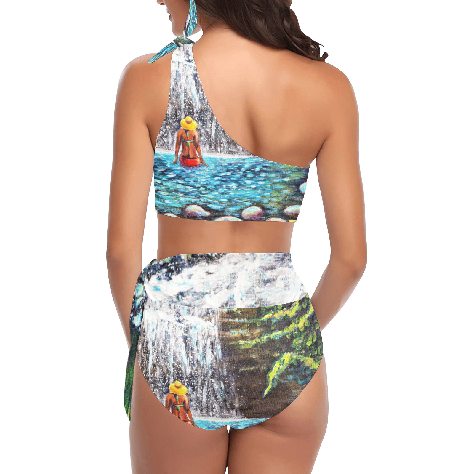 manusartgnd High Waisted One Shoulder Bikini Set (Model S16)