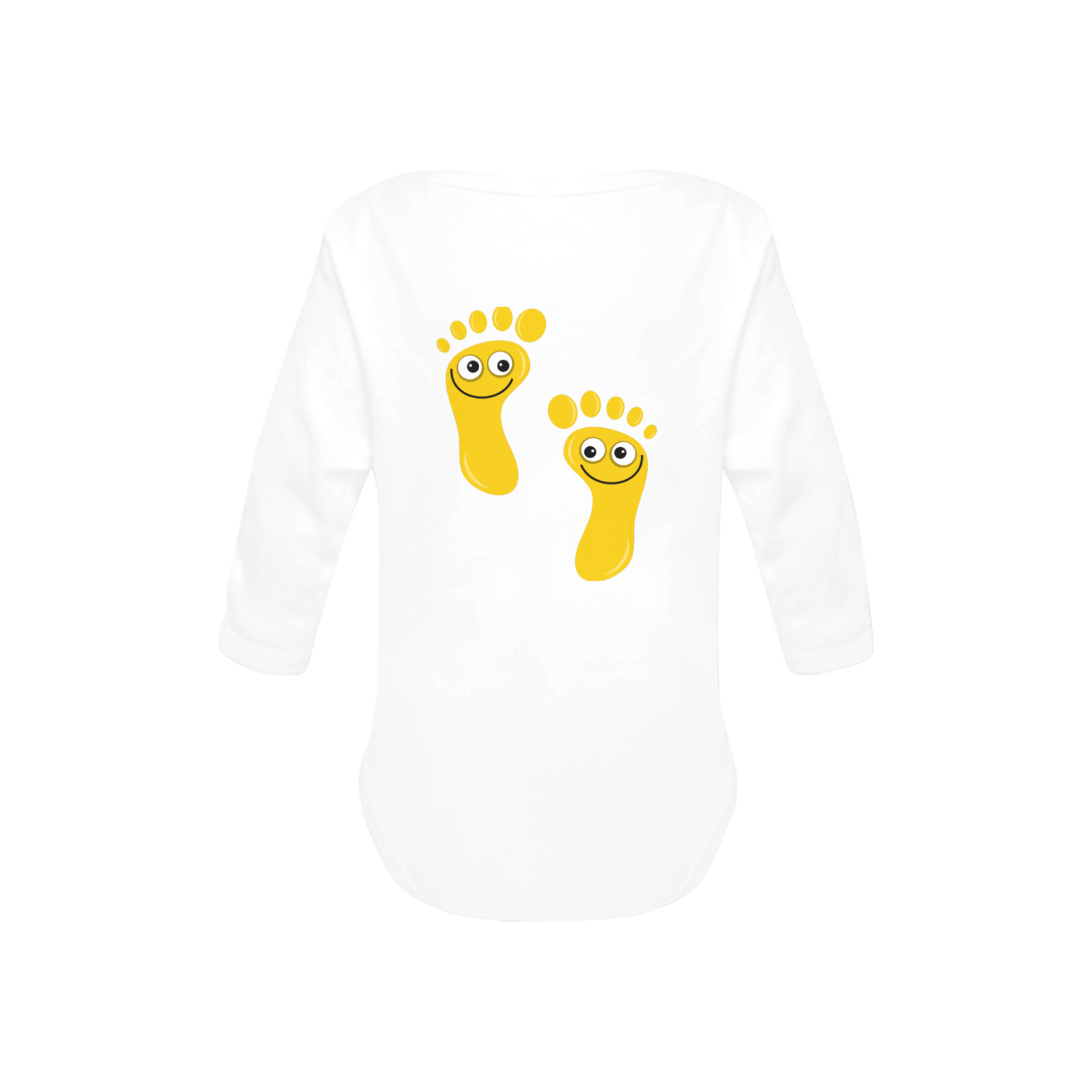 Happy Cartoon Yellow Human Foot Prints Baby Powder Organic Long Sleeve One Piece (Model T27)