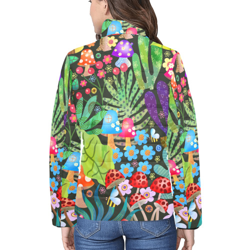 Enchanted Forest Fairytale Garden Rustic Scene Women's Stand Collar Padded Jacket (Model H41)