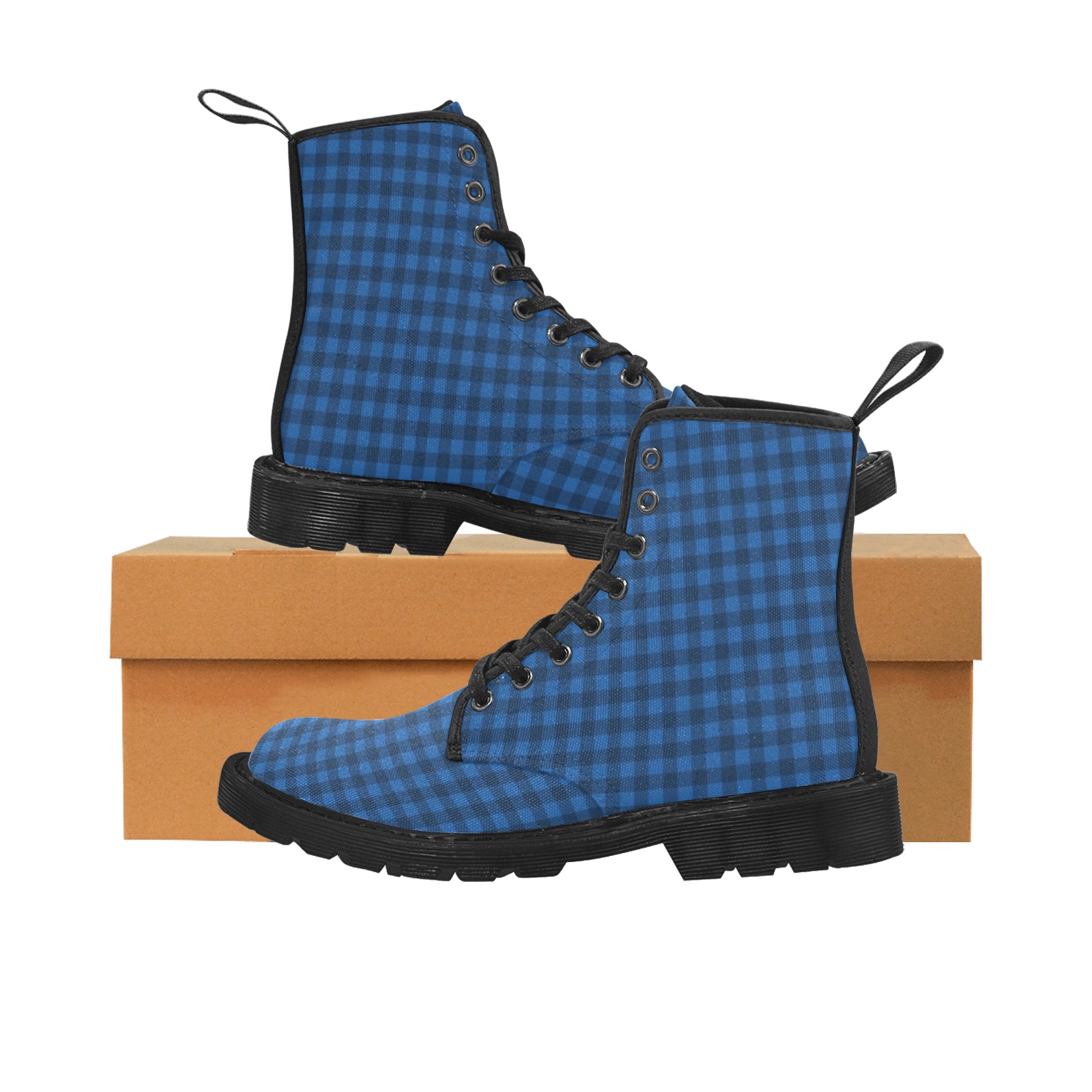 Blue Buffalo Plaid Martin Boots for Women (Black) (Model 1203H)