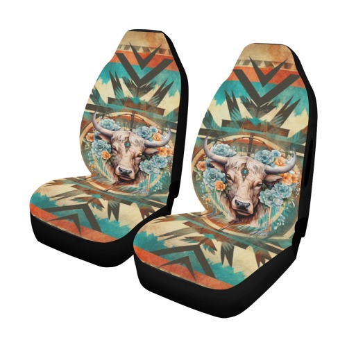 Native American Bull Car Seat Cover Airbag Compatible (Set of 2)