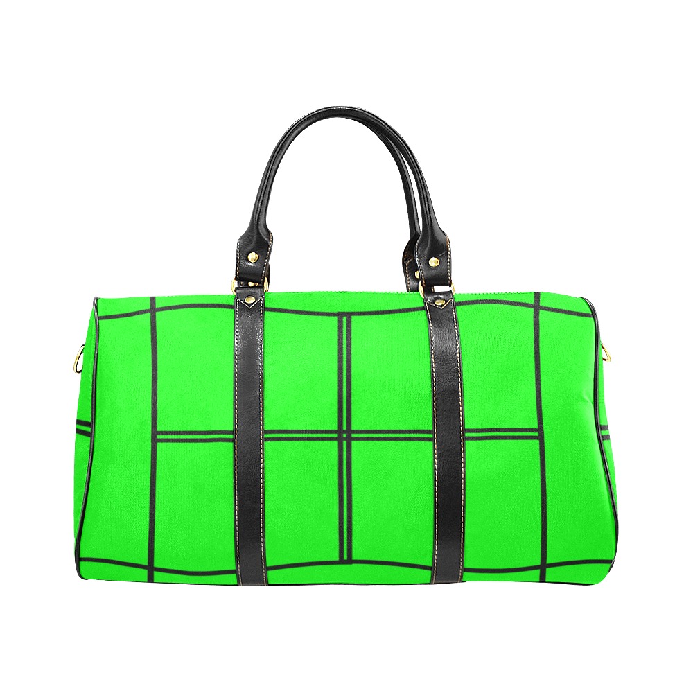 Black Interlocking Squares funhouse green New Waterproof Travel Bag/Large (Model 1639)
