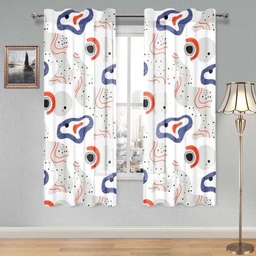 Elegant Abstract Mid Century Pattern Gauze Curtain 28"x63" (Two-Piece)