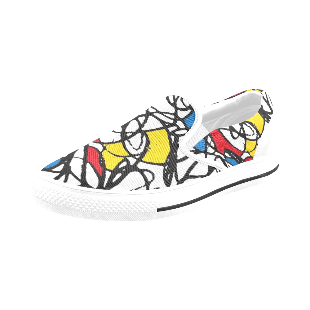 Mondrian Doodle Scribble Women's Slip-on Canvas Shoes (Model 019)
