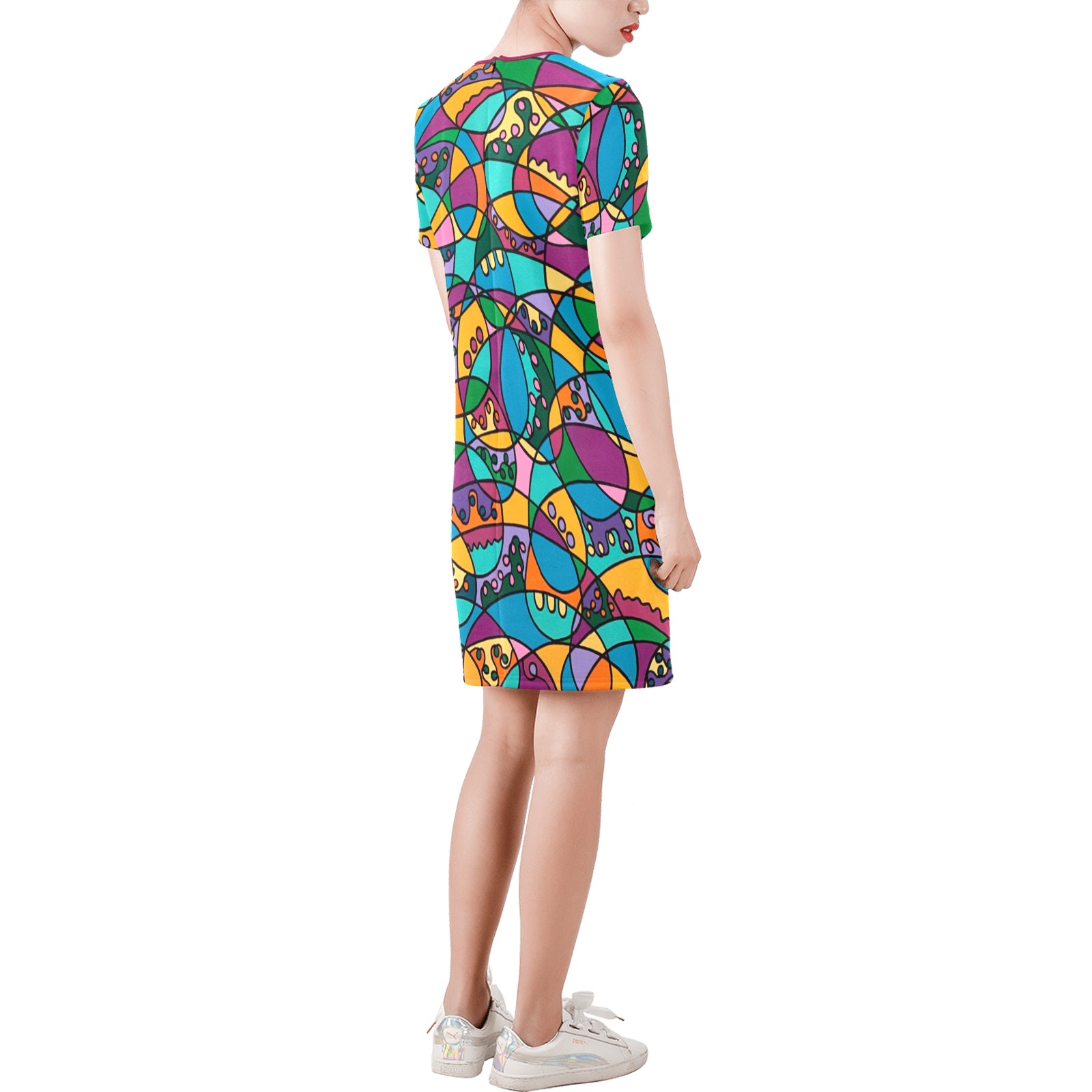 Chipper Short-Sleeve Round Neck A-Line Dress (Model D47)