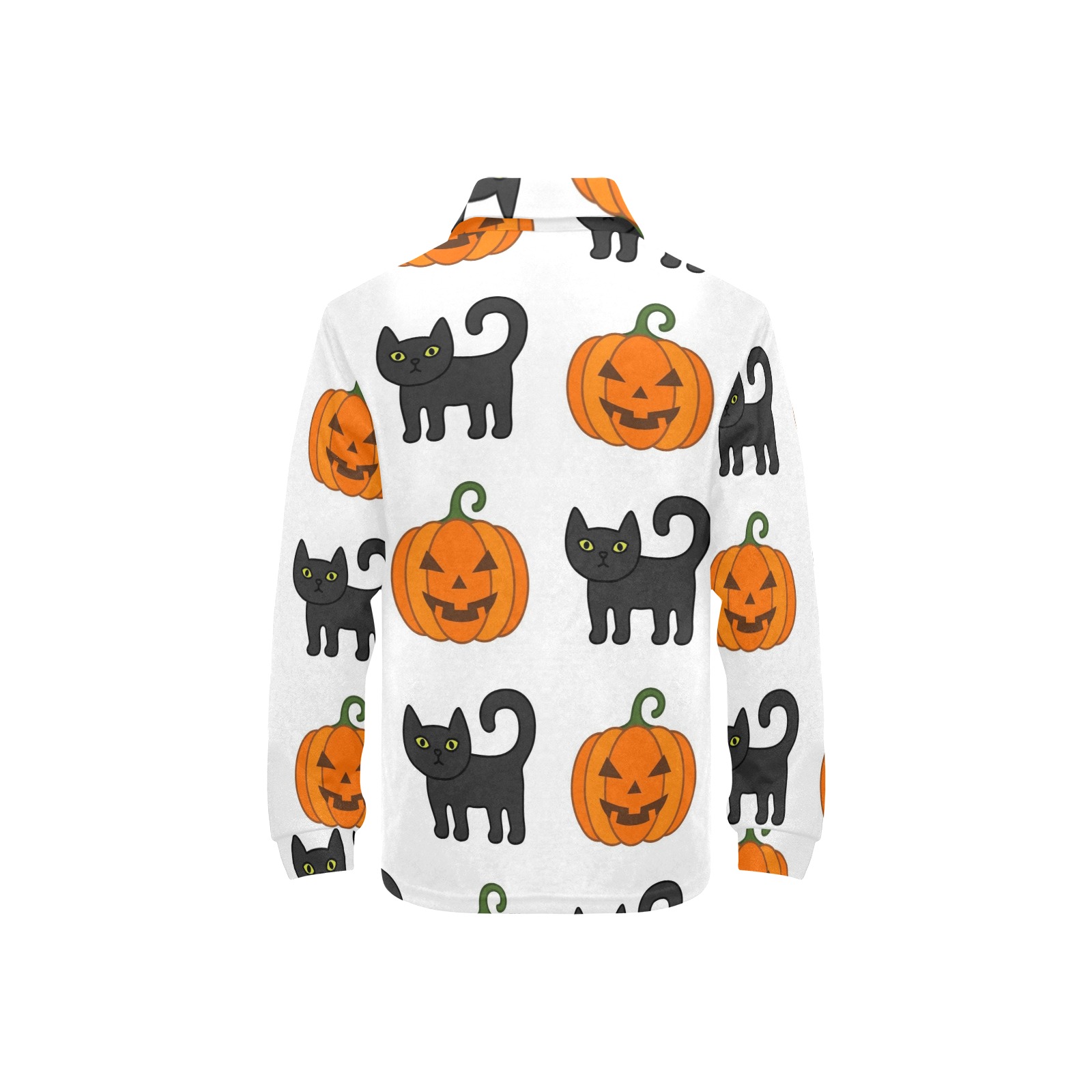 Cats and Pumpkins Big Girls' All Over Print Long Sleeve Polo Shirt (Model T73)