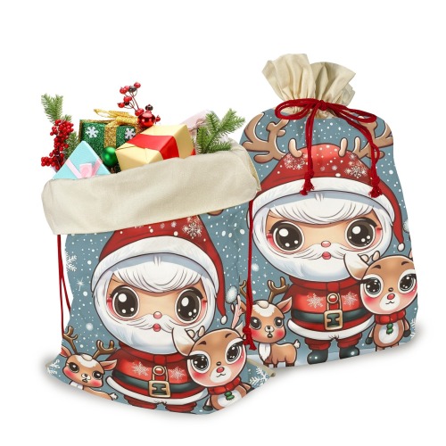 Santa and Reindeer 2 3 Pack Santa Claus Drawstring Bags (Two Sides Printing)