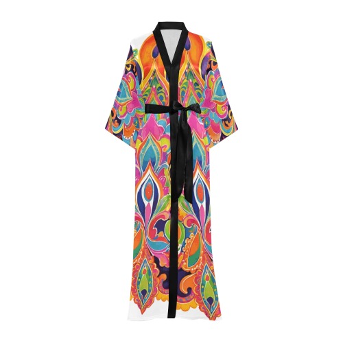 Abstract Retro Hippie Paisley Floral Long Kimono Robe
