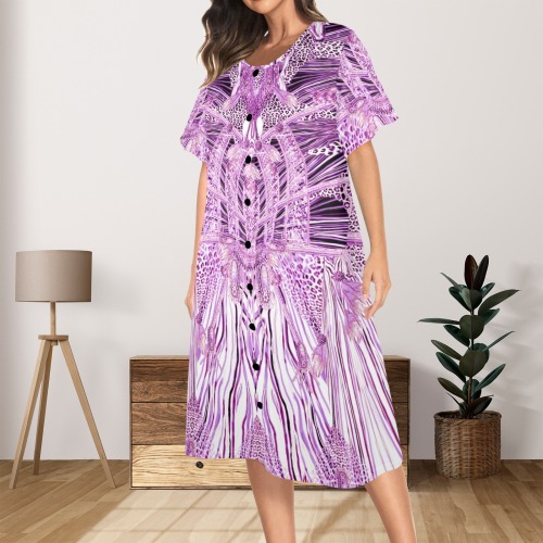 Crazy zebra purple Women's Button Front House Dress