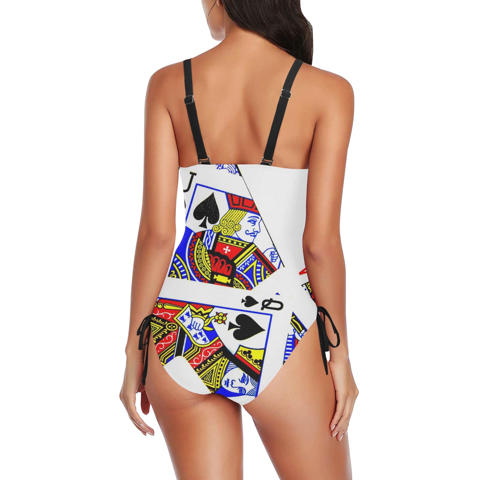 PLAYING CARDS-2 Drawstring Side One-Piece Swimsuit (Model S14)